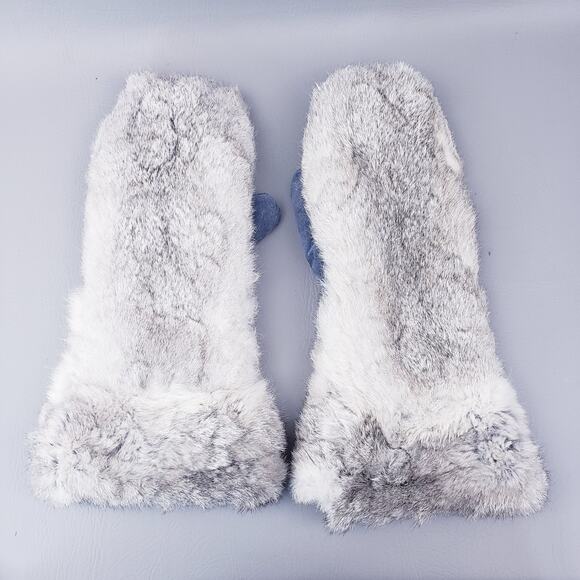 Genuine Rabbit Fur Gloves Mittens Long Mittens Men's Size Small Sherpa Lined - Picture 2 of 9